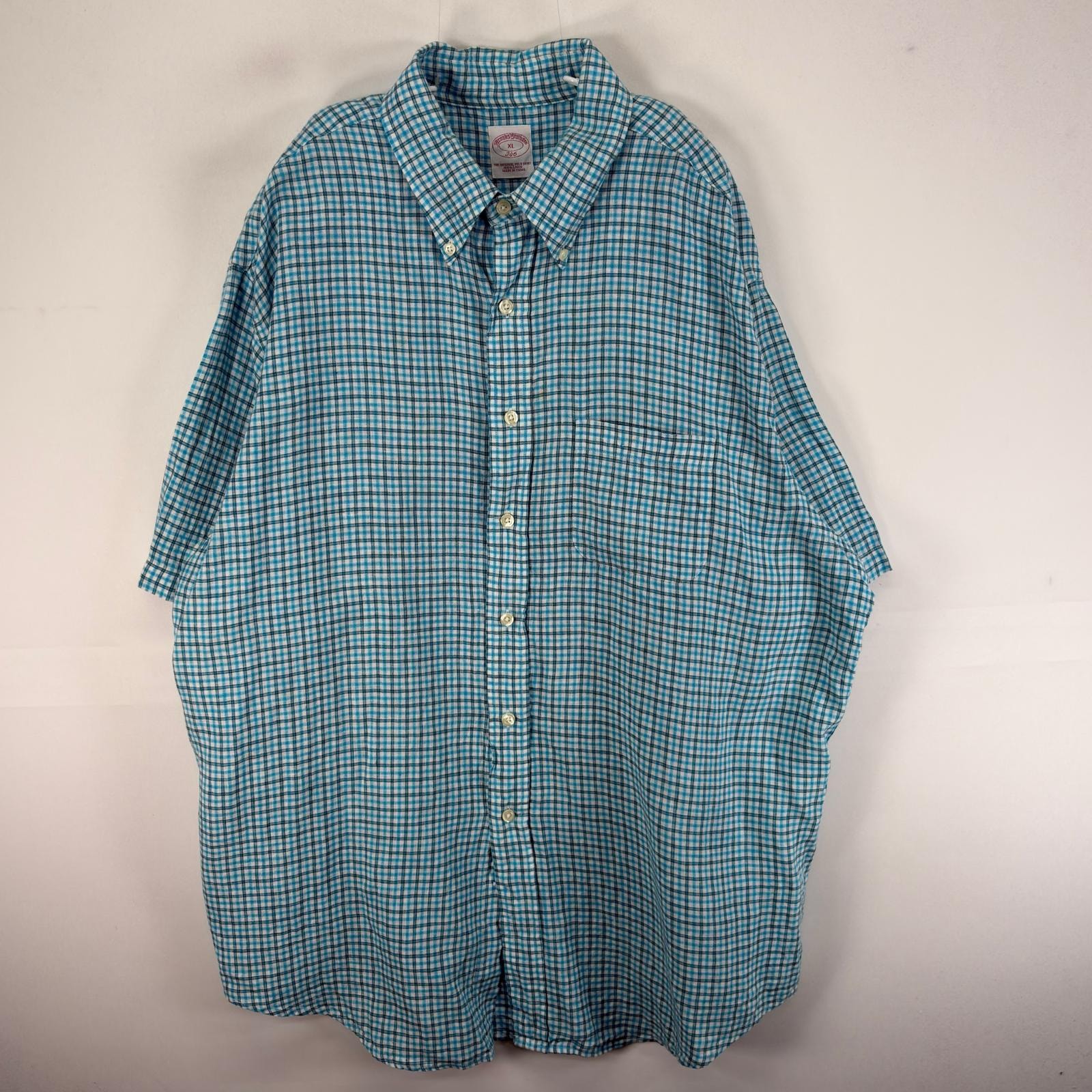 古着 ブルックスブラザーズ Brooks Brothers 半袖シャツ ボタンダウン リネン XL  ブルー系 チェック メンズ