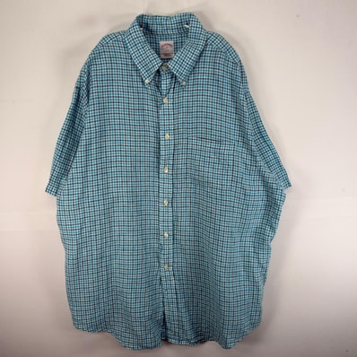 古着 ブルックスブラザーズ Brooks Brothers 半袖シャツ ボタンダウン リネン XL ブルー系 チェック メンズ