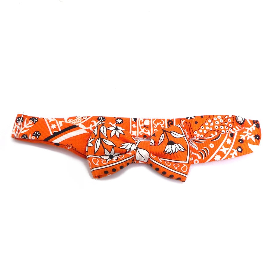 エルメス HERMES  ボウタイ 蝶ネクタイ シルク オレンジ/ホワイト/ブラック メンズ【中古】 e61730j