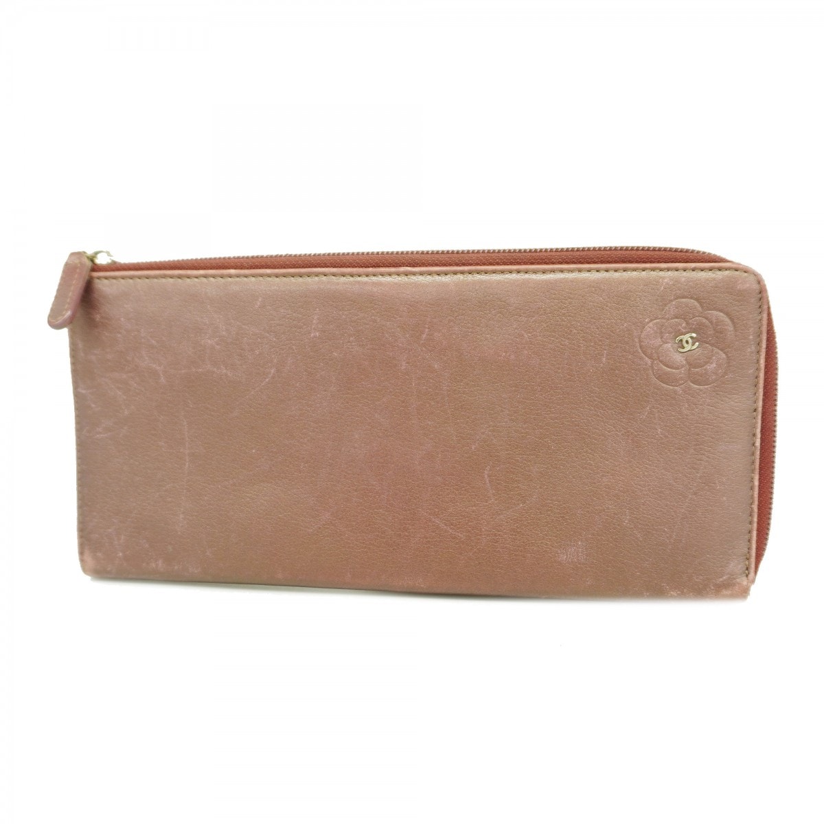 【6ce6372-k】シャネル 長財布 カメリア レザー ボルドー シルバー金具【中古】レディース
