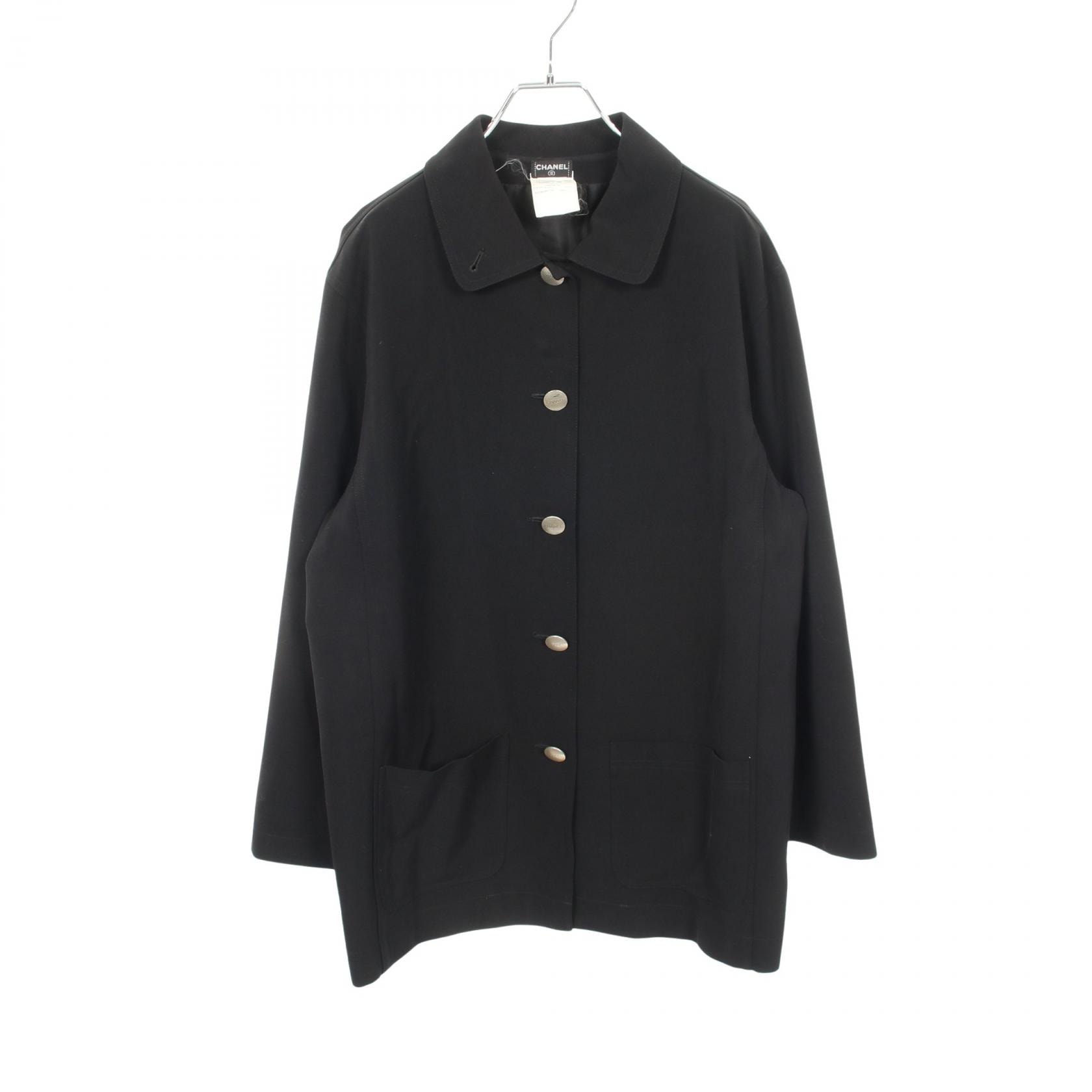 シャネル CHANEL ロゴボタン ステンカラーコート 衣料品 アウター ウール レディース ブラック系 P10260V06351 【中古】