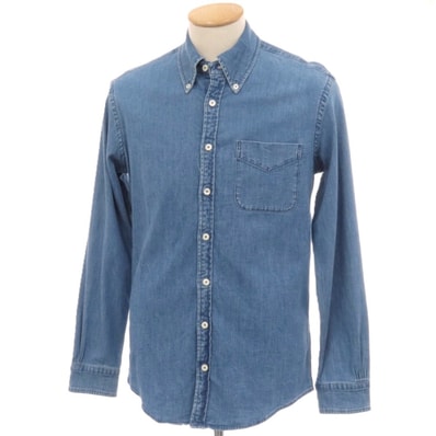 【中古】ブルックスブラザーズ Brooks Brothers ストレッチ コットン ボタンダウン カジュアルシャツ ブルーネイビー【サイズS】【メンズ】
