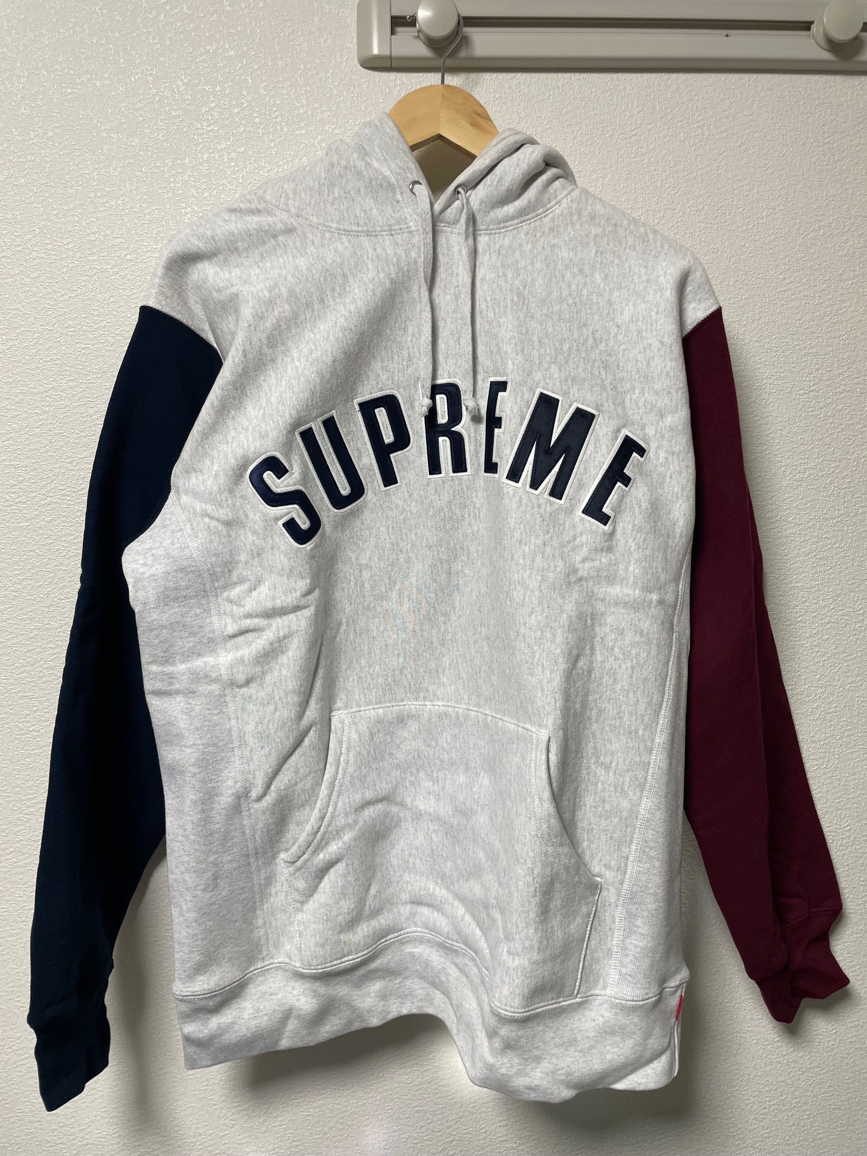 color blocked arc logo hooded sweatshirt