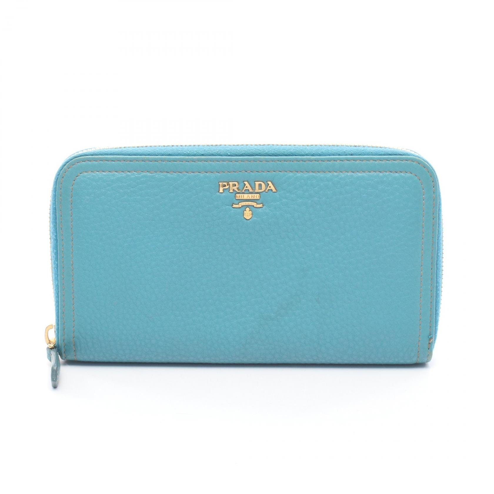 プラダ PRADA VIT.DAINO ラウンド長財布 財布 レザー レディース ブルー系 1M0506 【中古】