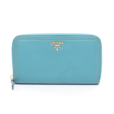 プラダ PRADA VIT.DAINO ラウンド長財布 財布 レザー レディース ブルー系 1M0506 【中古】