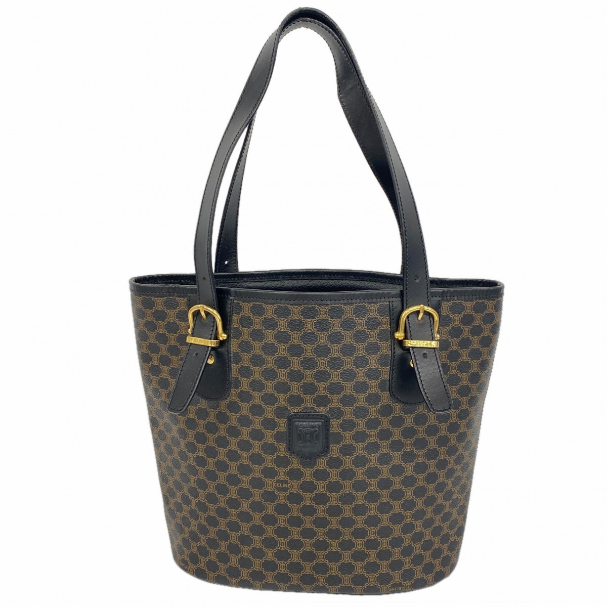 【6dc2737-k】セリーヌ トートバッグ マカダム PVC ブラック ゴールド金具【中古】レディース
