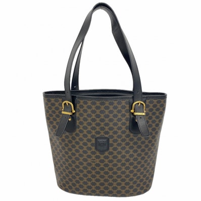 【6dc2737-k】セリーヌ トートバッグ マカダム PVC ブラック ゴールド金具【中古】レディース