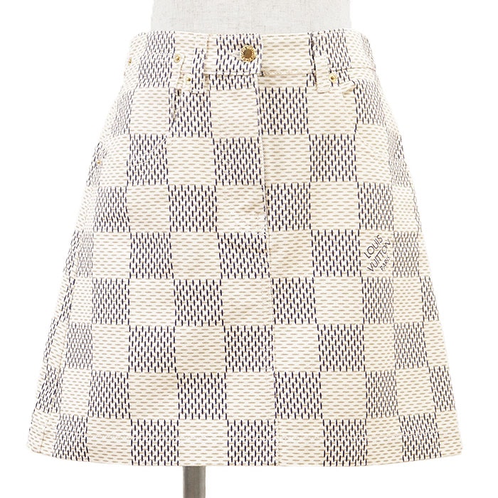【新品同様】LOUIS VUITTON ルイ・ヴィトン スカート ダミエ・アズール 2022SS レディース サイズ 38 コットン100% ツイル ボトムス アイボリー ネイビー 紺 イタリア製