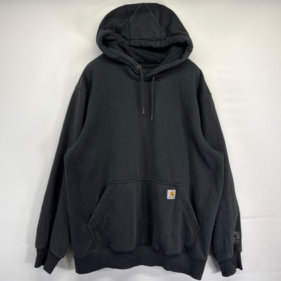 古着 カーハート Carhartt パーカー スウェット プルオーバー ワンポイントロゴ レインディフェンダー L ブラック メンズ