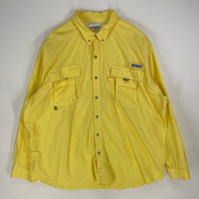 古着 コロンビア Columbia 長袖シャツ フィッシングシャツ PFG ネオンカラー ボタンダウン ロングスリーブ 3XL イエロー系 メンズ