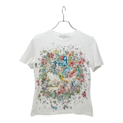 ディオール コンステレーション 花 フラワー 星座 プリント 半袖 Tシャツ サイズXS 243T12A4456 ホワイト マルチカラー コットン 麻・リネン レディース Dior 中古