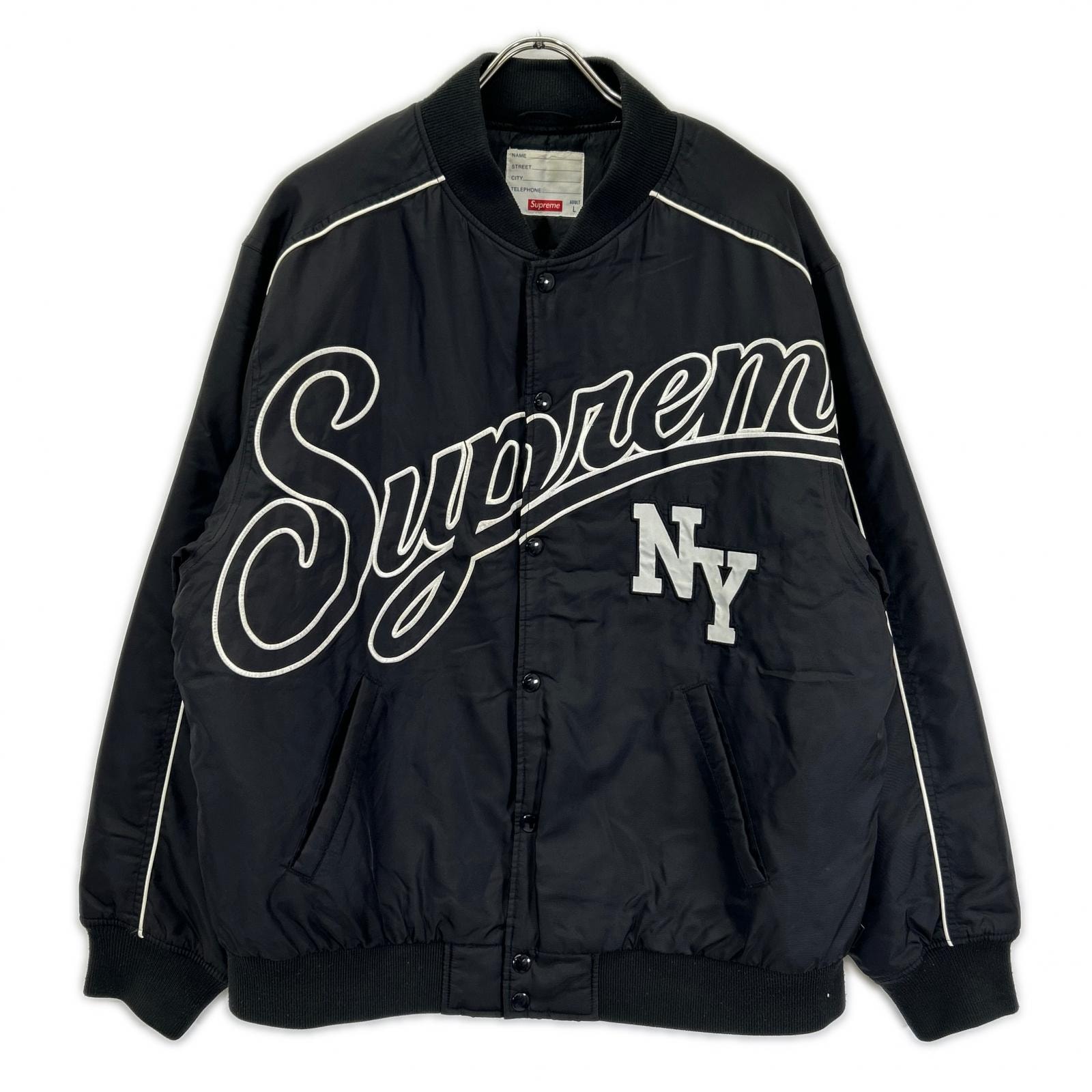 シュプリーム ブラック Contrast Script Varsity Jacket L