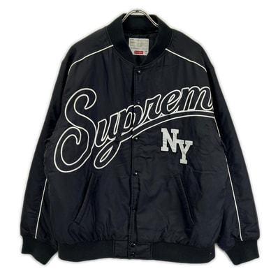 シュプリーム ブラック Contrast Script Varsity Jacket L
