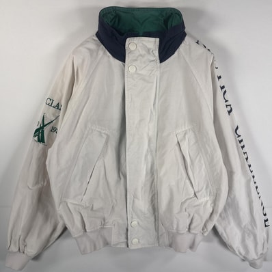 古着 90's/90年代 ノーティカ NAUTICA ジャケット ブルゾン ビッグ刺繍ロゴ フルジップ 収納フード M ホワイト マルチカラー メンズ