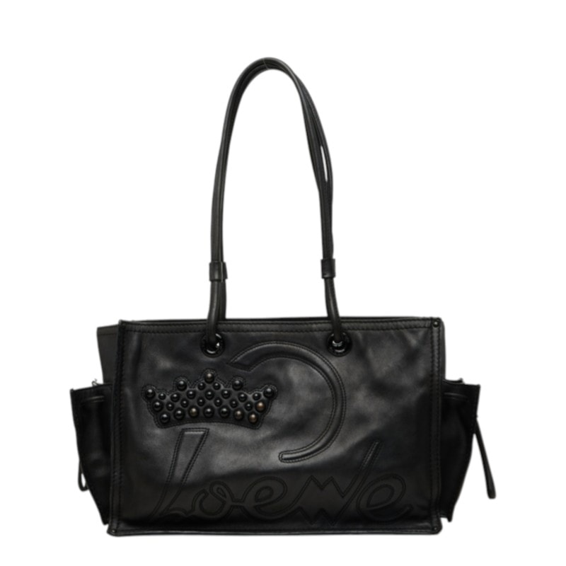 ロエベ クラウンスタッズ ショッパートート トートバッグ ショルダーバッグ ブラック レザー レディース LOEWE 中古