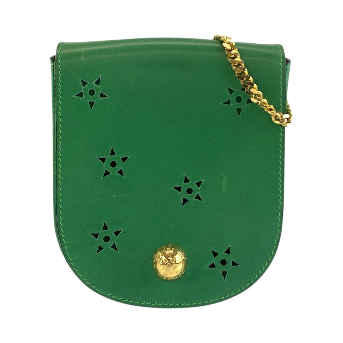 美品 CELINE セリーヌ ヴィンテージ スターボール カットアウト グリーン ゴールド金具 レザー ショルダーバッグ ポシェット 603617 【中古】