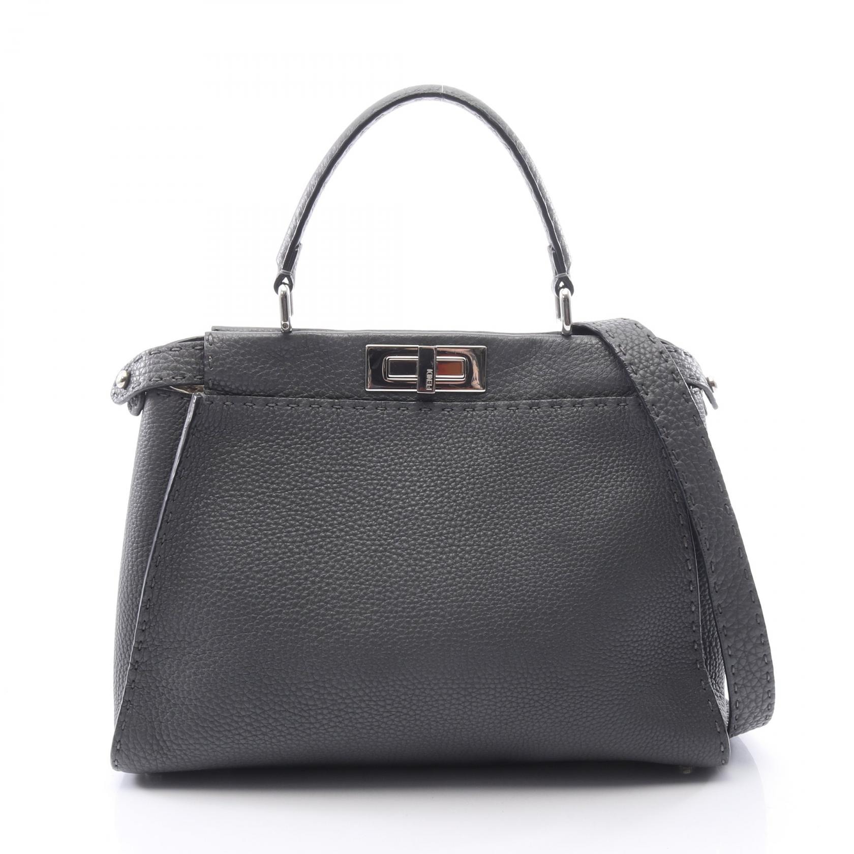 フェンディ FENDI ピーカブー レギュラー セレリア 2WAY ハンドバッグ バッグ レザー レディース グレー系 8BN290 【中古】