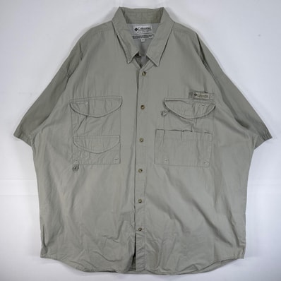 古着 コロンビア Columbia 半袖シャツ PFG フィッシングギア 大きいサイズ ワンポイント ロゴ XL ベージュ 無地 メンズ
