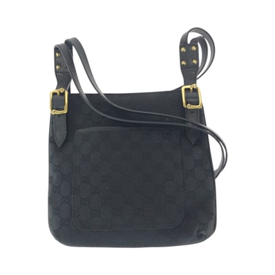 美品 GUCCI グッチ ブラック 黒 ゴールド金具 GGキャンバス レザー/ ショルダーバッグ ポシェット 600132 【中古】