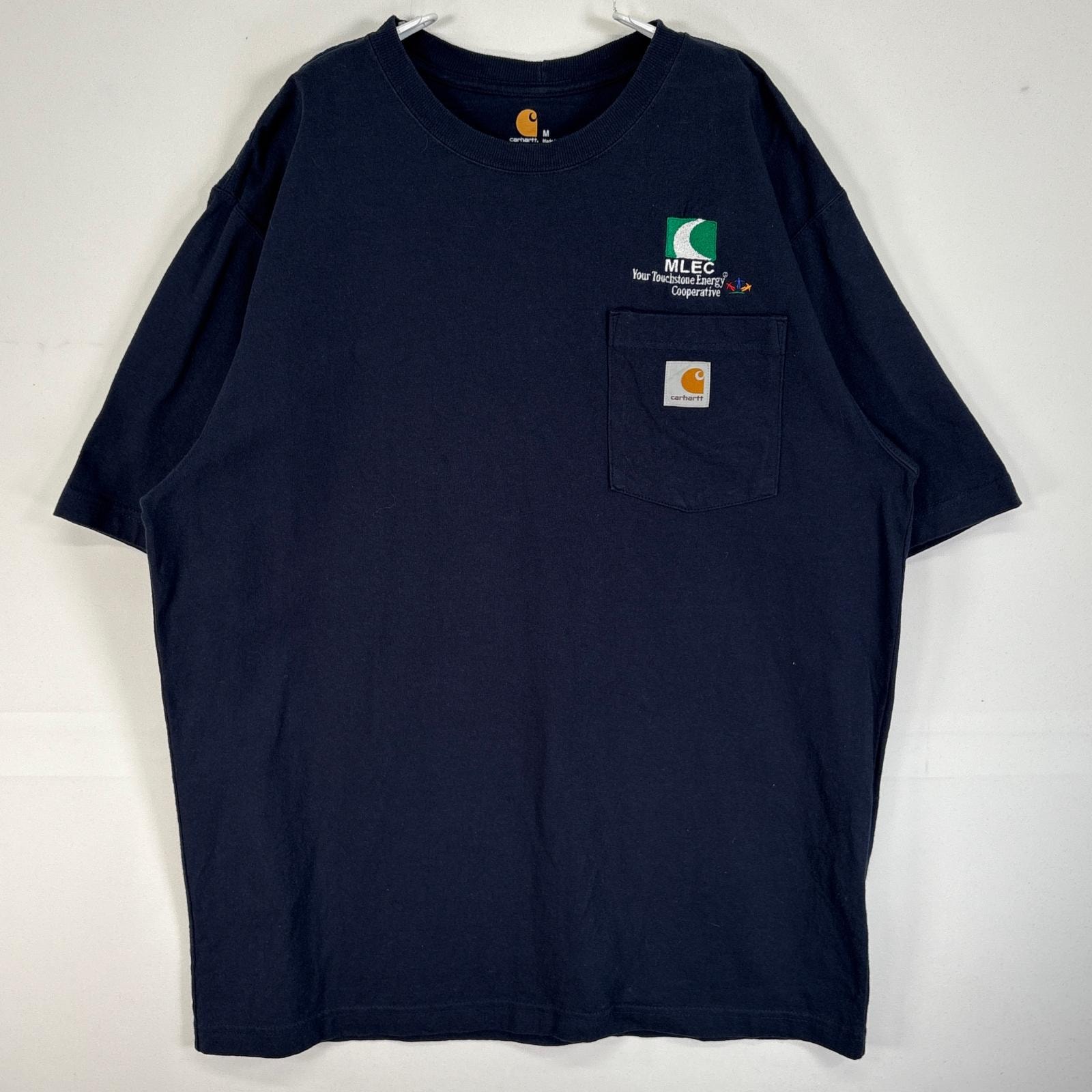 古着 カーハート Carhartt 半袖Tシャツ 肉厚 胸ポケ ワンポイント ロゴ M  ネイビー 無地 メンズ