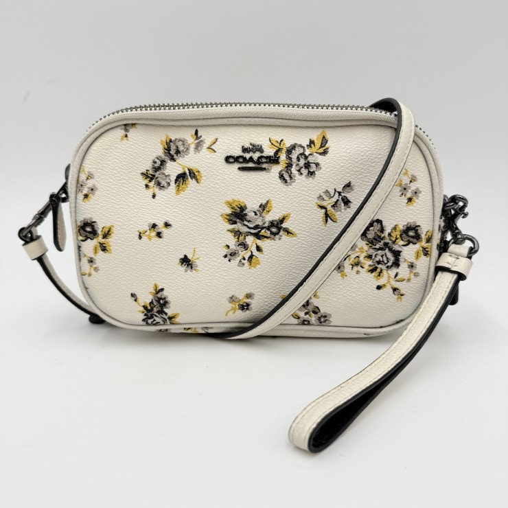 COACH(コーチ)サディ クロスボディ クラッチ ショルダーバッグ プレーリー フローラルプリント ホワイト系 レザー レディース 斜め掛け可【中古】