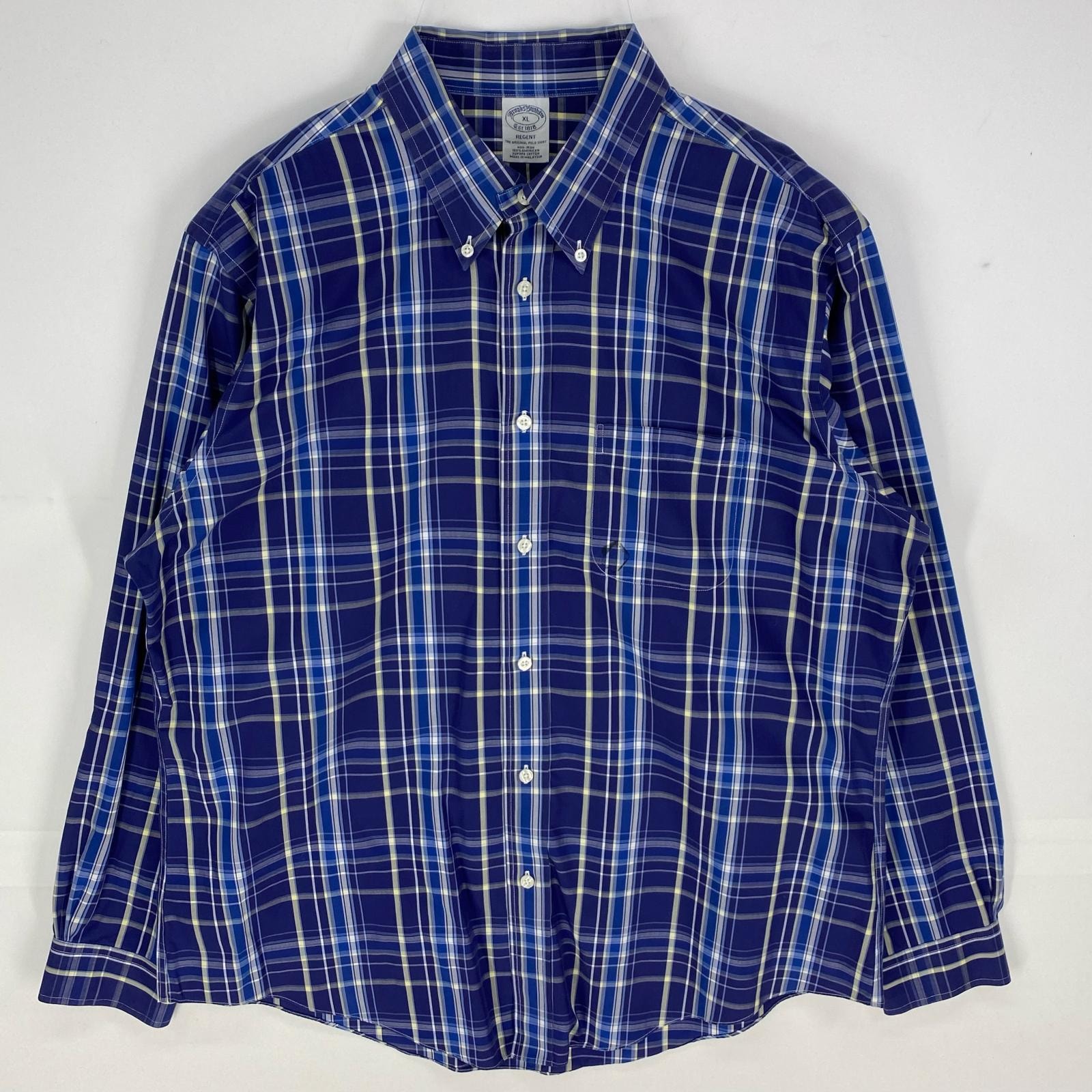 古着 ブルックスブラザーズ Brooks Brothers 長袖シャツ 胸ポケット REGENT ロングスリーブ XL  ネイビー系 チェック メンズ