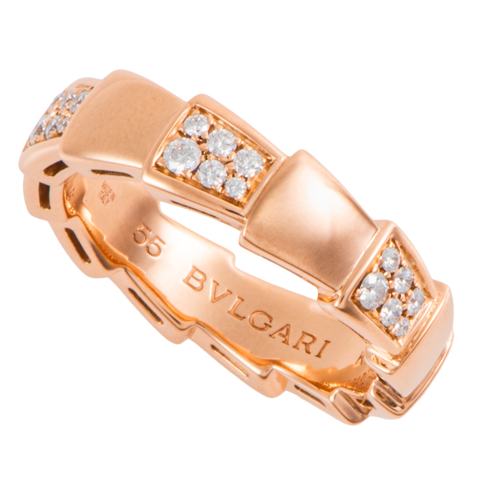 BVLGARI ブルガリ セルペンティ ヴァイパー リング 指輪 15号 K18PG ダイヤモンド ピンク ゴールド【中古】