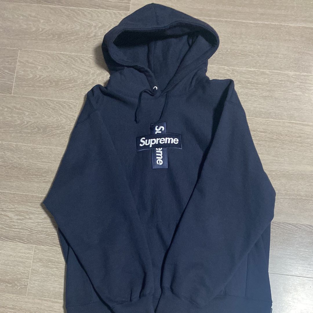 Supreme Cross Box Logo Hooded Sweatshirt "Navy"