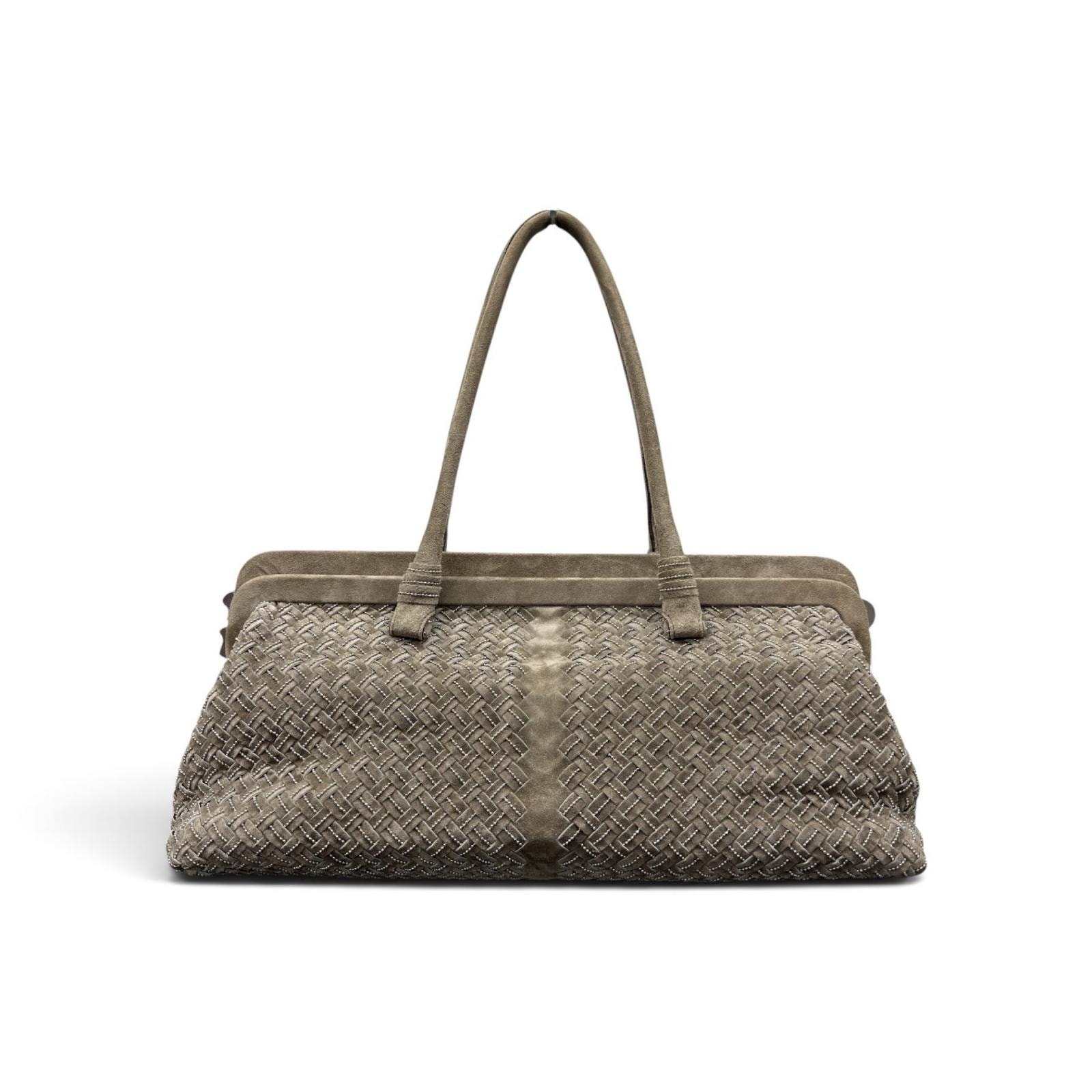 BOTTEGA VENETA 希少 美品 LAVORAZIONE FATTA A MANO RIMITED EDITION イントレチャート ボールチェーン 世界150点限定 131670 ハンドバッグ スエード BV ABランク 中古 鑑定済