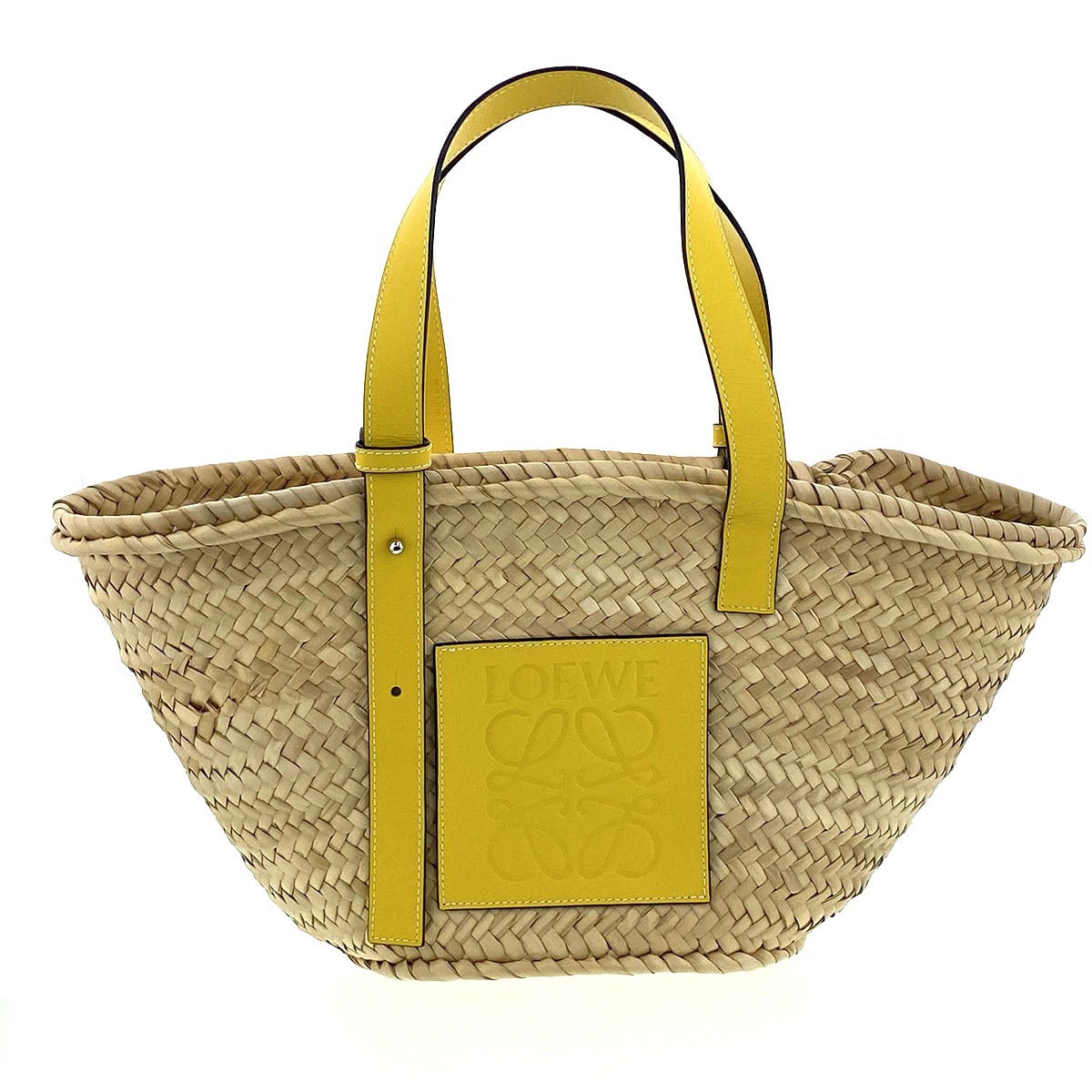 LOEWE ロエベ バスケットバッグ ミディアム ハンドバッグ 327.02.S92 ラフィア レザー ベージュ イエロー  レディース【中古】