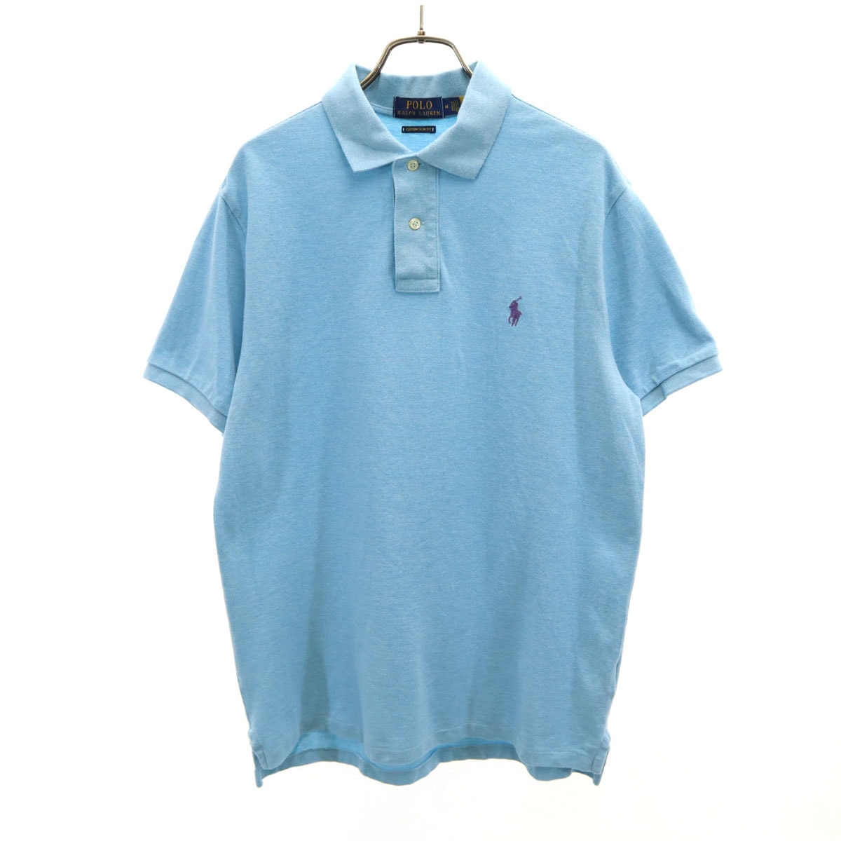 POLO RALPH LAUREN ポロラルフローレン 半袖 ポロシャツ M 水色 CUSTOM SLIM FIT 鹿の子