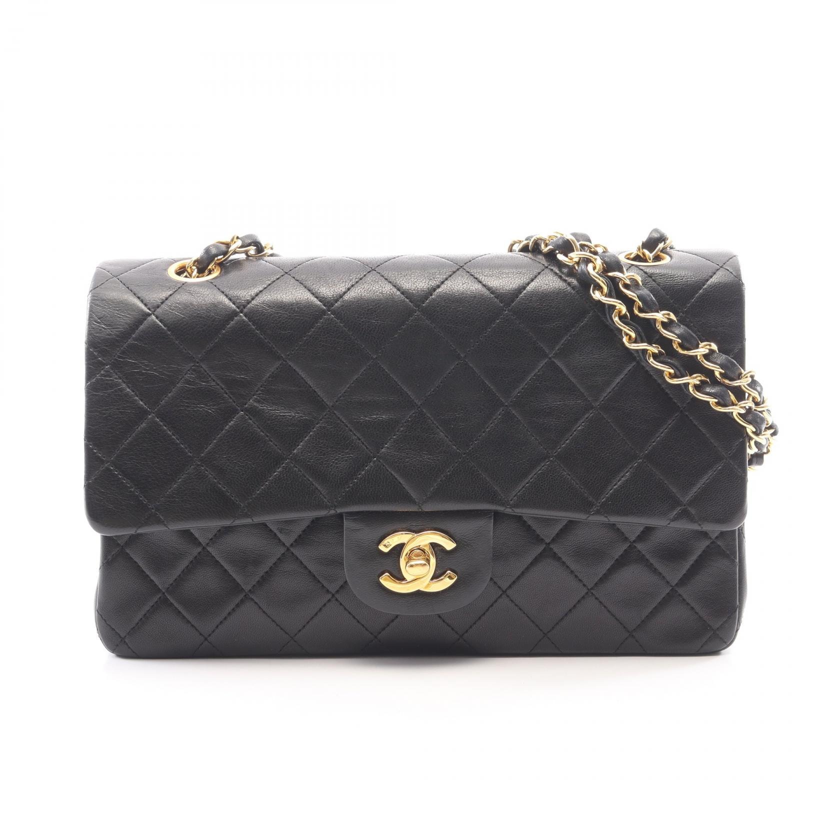シャネル CHANEL マトラッセ Wフラップ ショルダーバッグ バッグ ラムスキン(羊革) レディース ブラック系 【中古】
