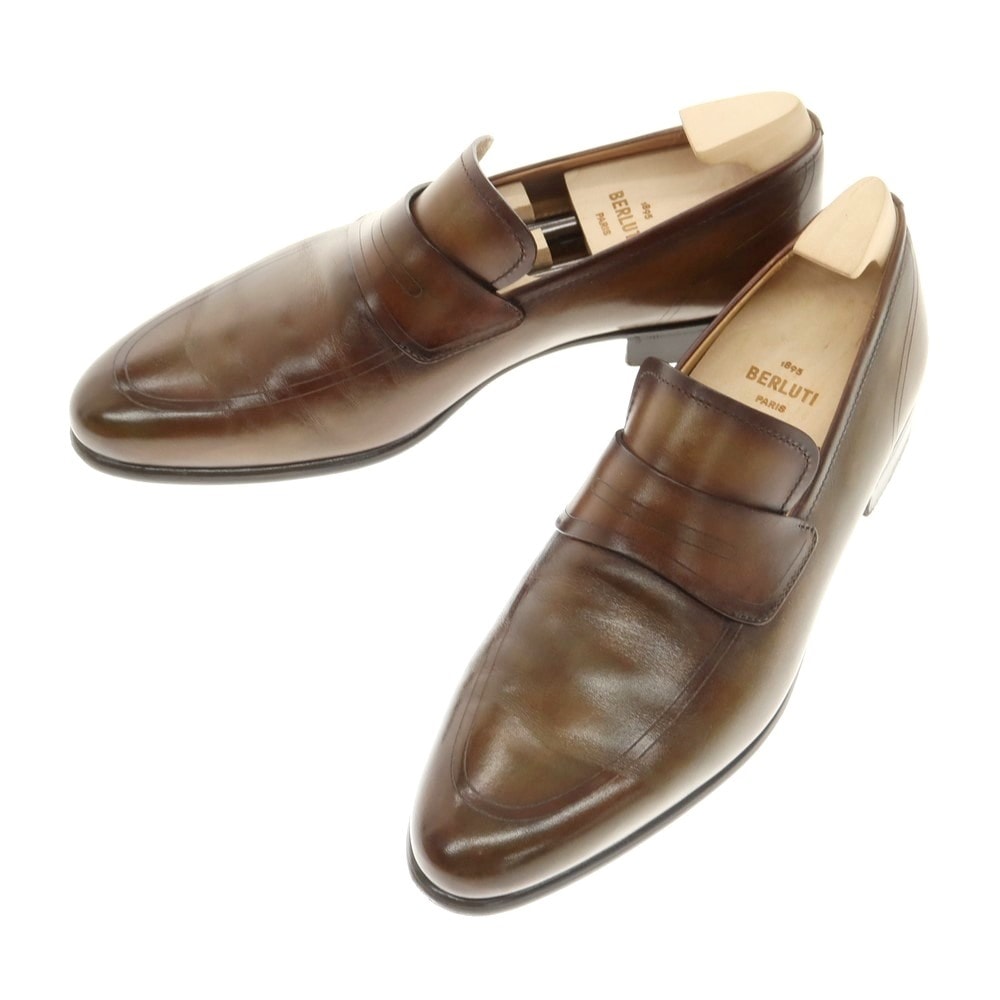 【中古】ベルルッティ Berluti ブリュレ コインローファー ブラウンオリーブ【サイズ6 1/2】【メンズ】