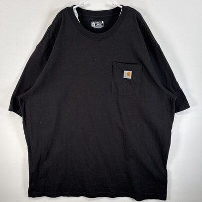古着 カーハート Carhartt 半袖Tシャツ ワンポインロゴ 大きいサイズ 胸ポケ 2XL TALL ブラック 無地 メンズ