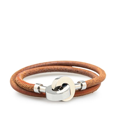 エルメス ランスロット ブレスレット チョーカー ブラウン シルバー レザー メタル レディース HERMES 【中古】
