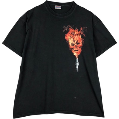 古着 00年代 ヘインズ Hanes HEAVYWEIGHT ドクロ柄 スカル柄 ファイヤーパターン NGK SPARK PLUG アドバタイジングTシャツ メンズXL相当/eaa622582