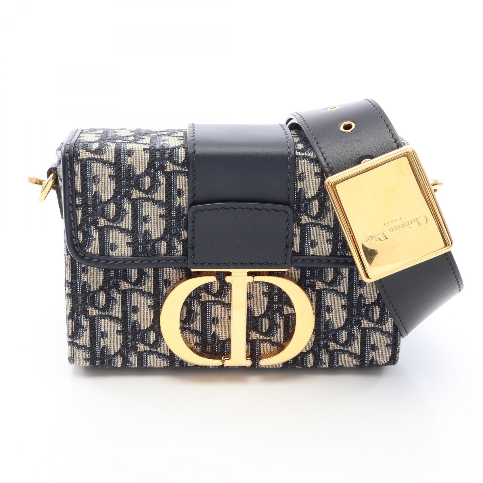 ディオール Dior 30 MONTAIGNE モンテーニュ オブリーク ジャガード ショルダーバッグ バッグ キャンバス レザー レディース ネイビー系 【中古】