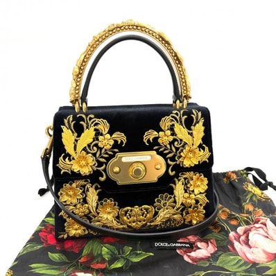 難あり DOLCE&GABBANA ドルチェアンドガッバーナ ウェルカムバッグ ミディアム 2017A/W バロック エンブロイダリー ブラック【鑑定済み】正規品