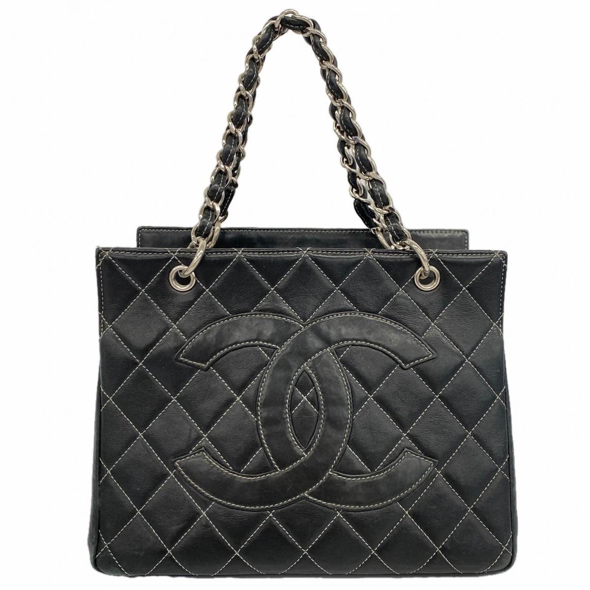 【6db1627-k】シャネル ハンドバッグ マトラッセ ラムスキン ブラック シルバー金具【中古】レディース