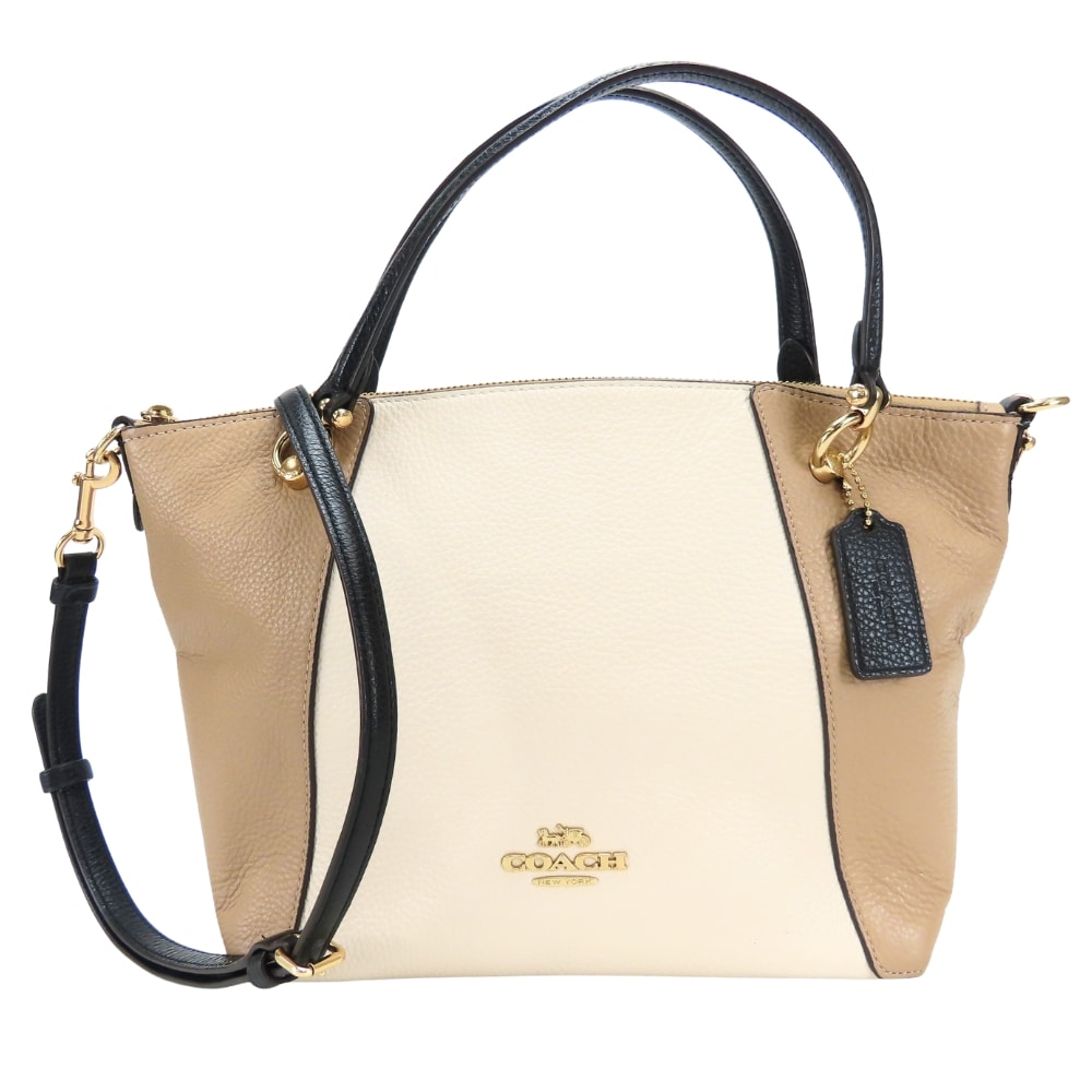 【中古】 コーチ ハンドバッグ C6841 レザー ベージュ アイボリー 2WAY 斜め掛け バイカラー ショルダー 普段使い レディース 女性 COACH