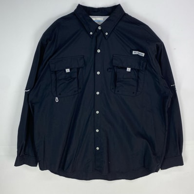 古着 コロンビア Columbia 長袖シャツ ボタンダウン ワンポイント 胸ポケット PFG 大きいサイズ XL ブラック系 メンズ