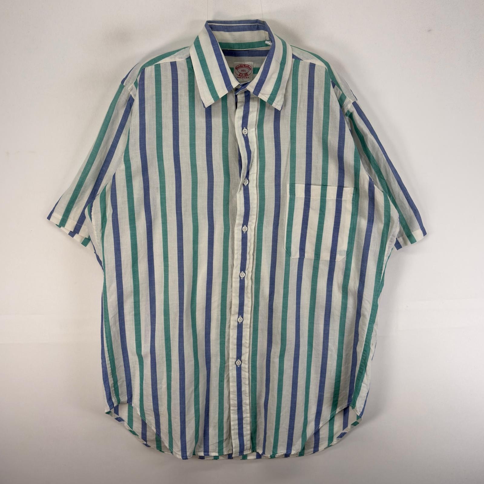 古着 70's/70年代 ヴィンテージ ブルックスブラザーズ Brooks Brothers 半袖シャツ USA製 胸ポケ S  ホワイト系 ボーダー メンズ
