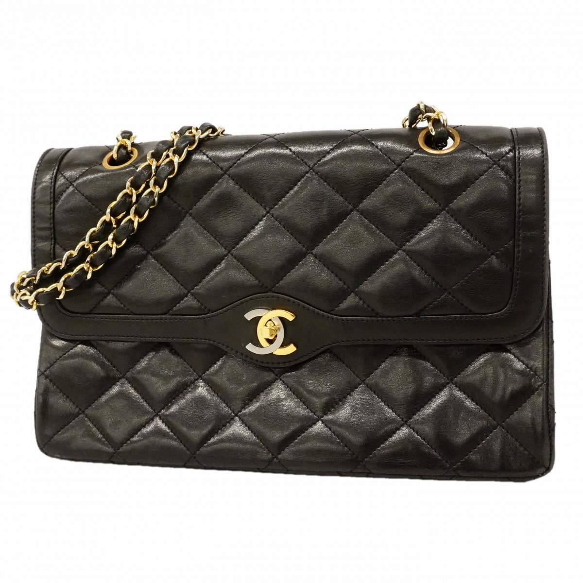 ★SALE【6gc3636】シャネル ショルダーバッグ マトラッセ/パリ限定 Wフラップ Wチェーン ラムスキン ブラック ゴールド/シルバー金具【中古】レディース