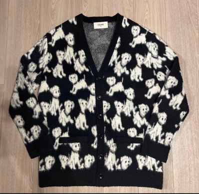 CELINE Artist Jacquard Cardigan In Brushed Cotton "Black"