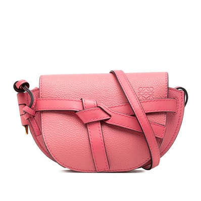 ロエベ ゲート ミニ ショルダーバッグ 斜めかけ ピンク レザー レディース LOEWE 中古