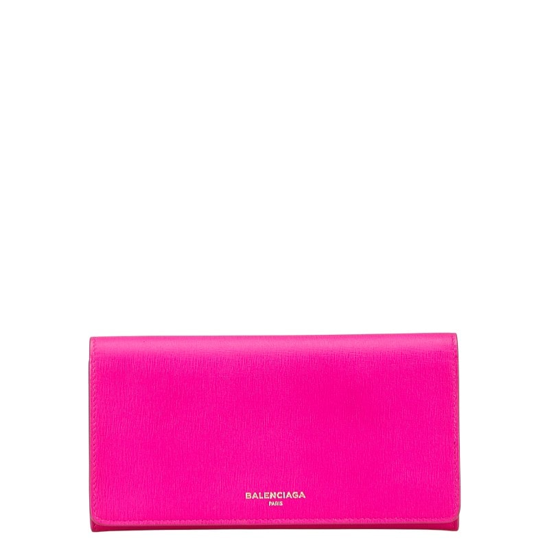 バレンシアガ ロゴ エッセンシャル 長財布 490624 ピンク レザー レディース BALENCIAGA 中古