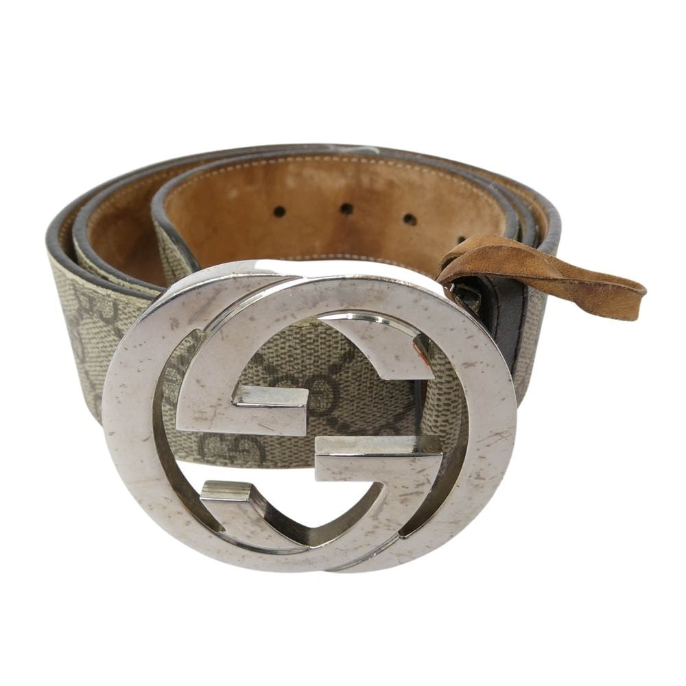 GUCCI グッチ ベルト インターロッキングG GG総柄 バックル レザー ベルト ブラウン系【中古】