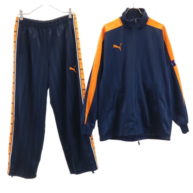 PUMA プーマ ストライプ柄 トレーニング トラックジャケット 上下セットアップ S-M/S ネイビー ジャージ
