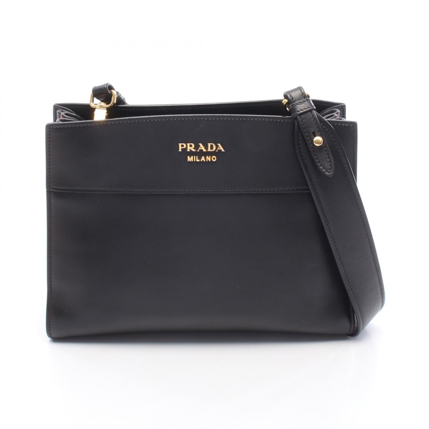 プラダ PRADA ビブリオテーク ショルダーバッグ バッグ レザー レディース ブラック系 / レッド系 1BC034 【中古】