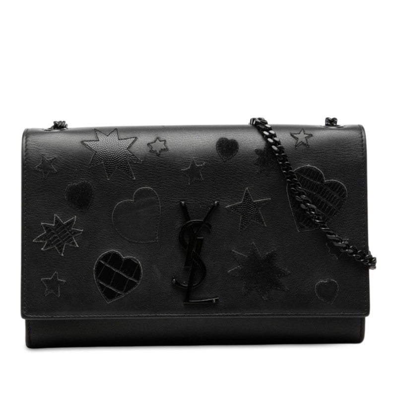 サンローラン YSLロゴ スター 星 ハート 斜め掛け チェーン ショルダーバッグ 364051 ブラック レザー レディース SAINT LAURENT 中古